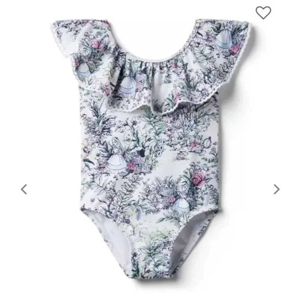 Janie + Jack Disney Alice in Wonderland Floral Ruffle Swimsuit Size 6
